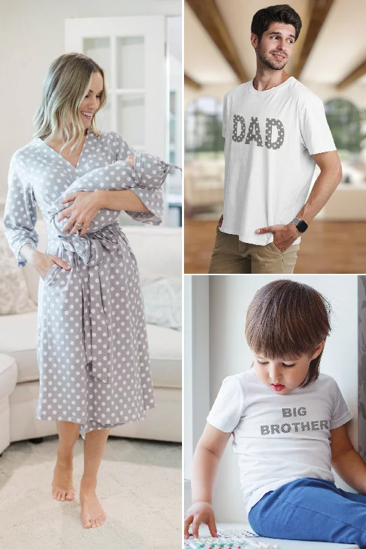 Lisa Robe & Matching Swaddle & Polka Dot Dad T-Shirt & Big Brother T-Shirt Set