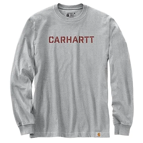 Carhartt 105951 Men's Loose Fit Heavyweight Long-Sleeve Logo Graphic T-Shirt - Large Tall - Heather Gray