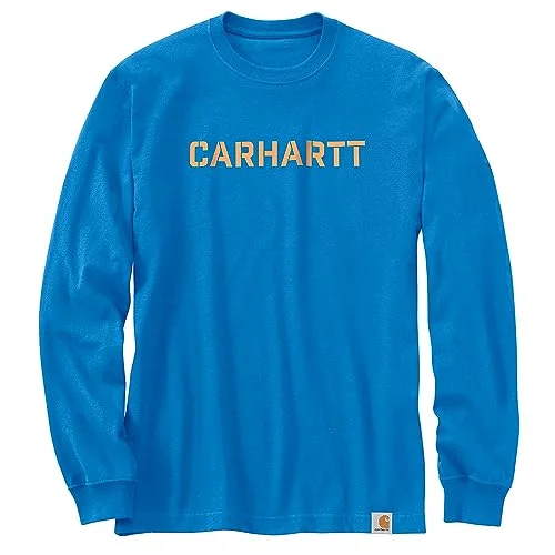 Carhartt 105951 Men's Loose Fit Heavyweight Long-Sleeve Logo Graphic T-Shirt - XX-Large - Blue Glow