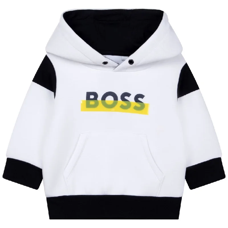 White Colorblock Logo Hoodie