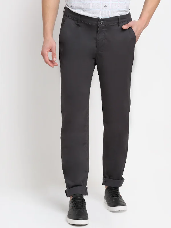 Men's Casual Flat front Dark Grey  Trousers