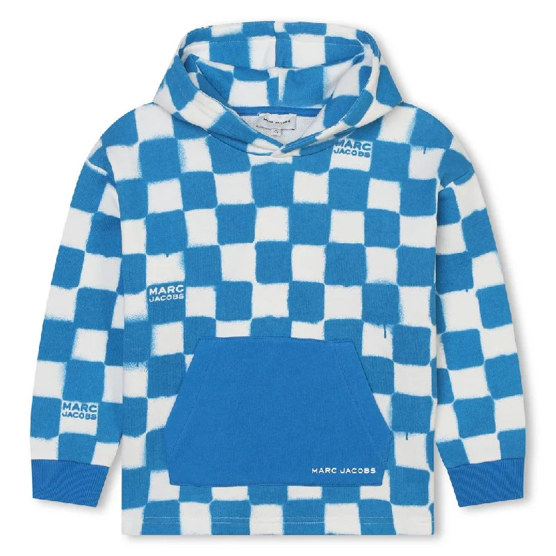 Blue Checkered Hooded Sweatshirt