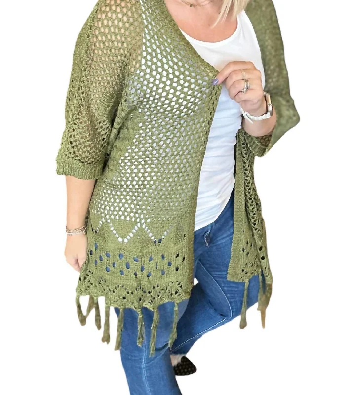 Amanda Crocheted Cardigan In Olive