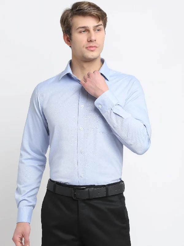 Men's Sky Blue Formal Self Textured Full Sleeve Shirt