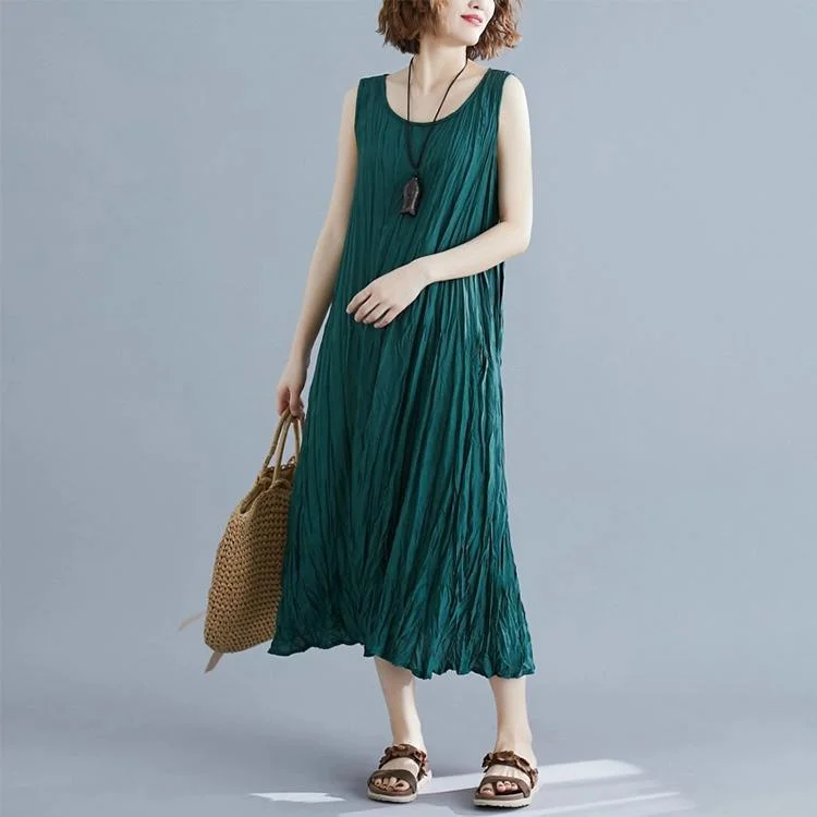 2021 Summer Pleated Solid Color Sleeveless Dress