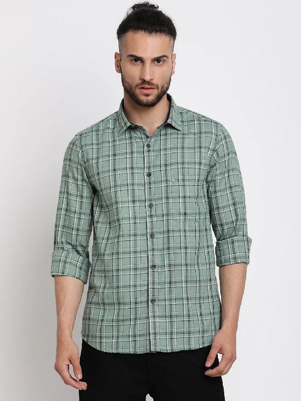 Men's Light Green Casual Medium Checks Full Sleeve Shirt