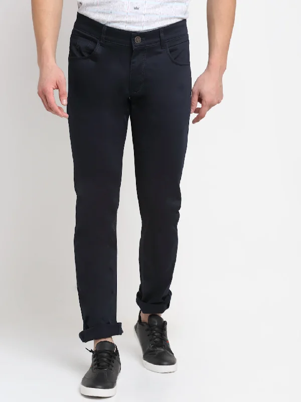 Men's Casual Flat front Navy Blue  Trousers