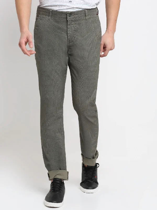 Men's Casual Flat front Olive Green  Trousers