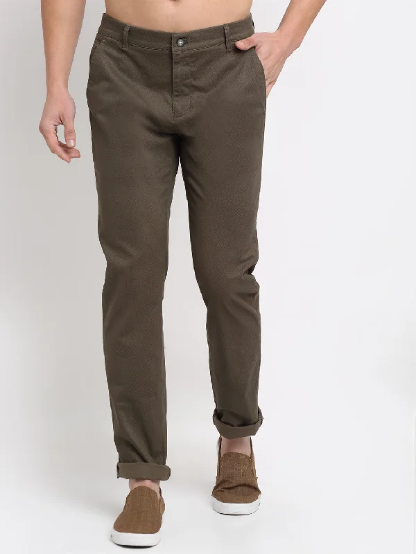 Men's Casual Flat front Olive Green  Trousers