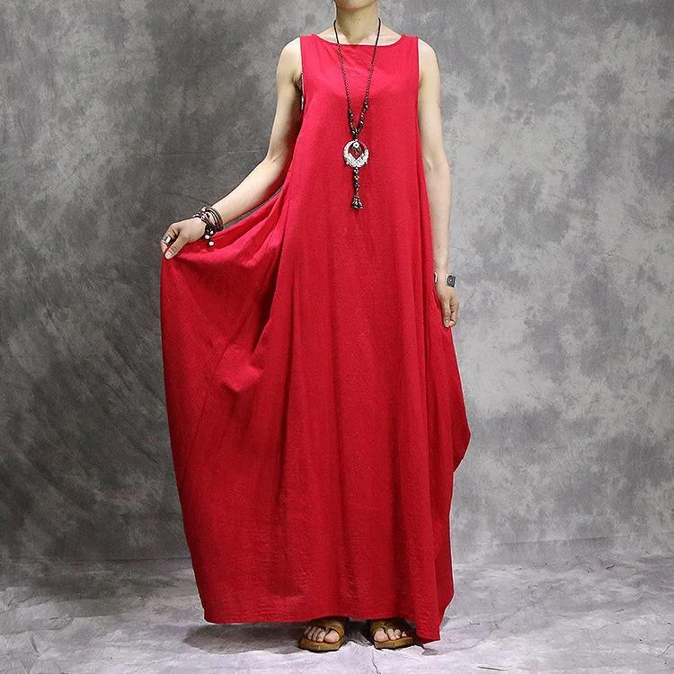 Bohemian sleeveless linen clothes stylish Shape red cotton robes Dresses summer