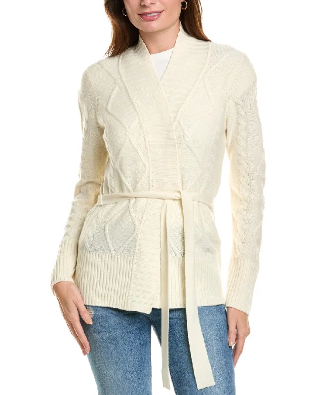 Forte Cashmere Belted Cable Wool & Cashmere-Blend Cardigan