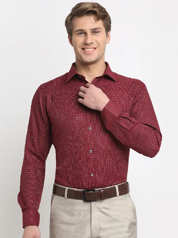 Men's Maroon Formal Small Checks Full Sleeve Shirt