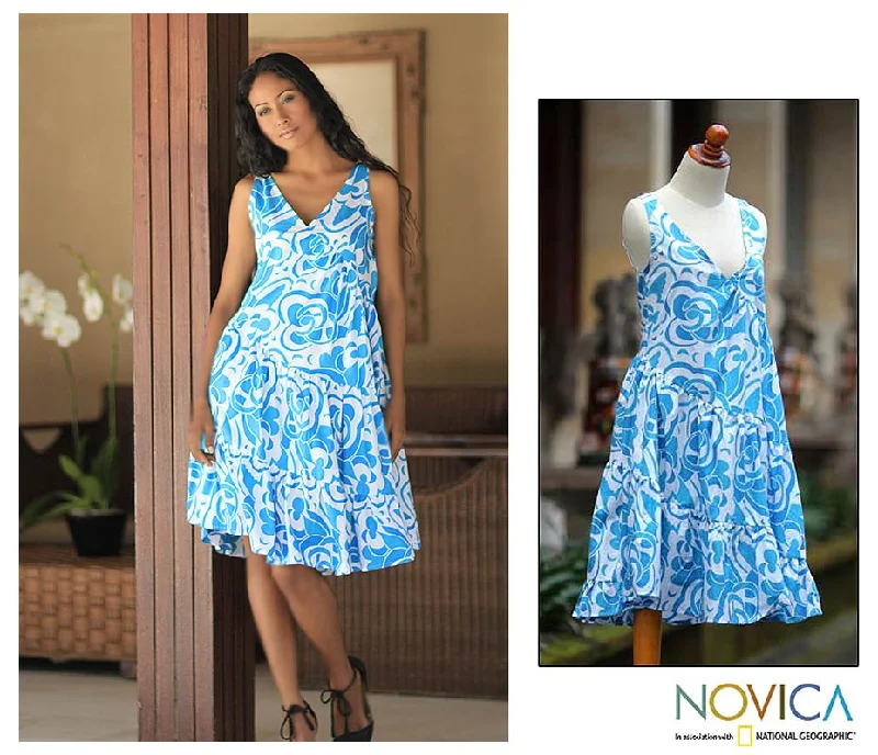 Balinese Sea Blue Cotton Batik Dress