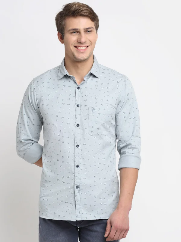 Men's Light Grey Casual Ditsy Print Full Sleeve Shirt