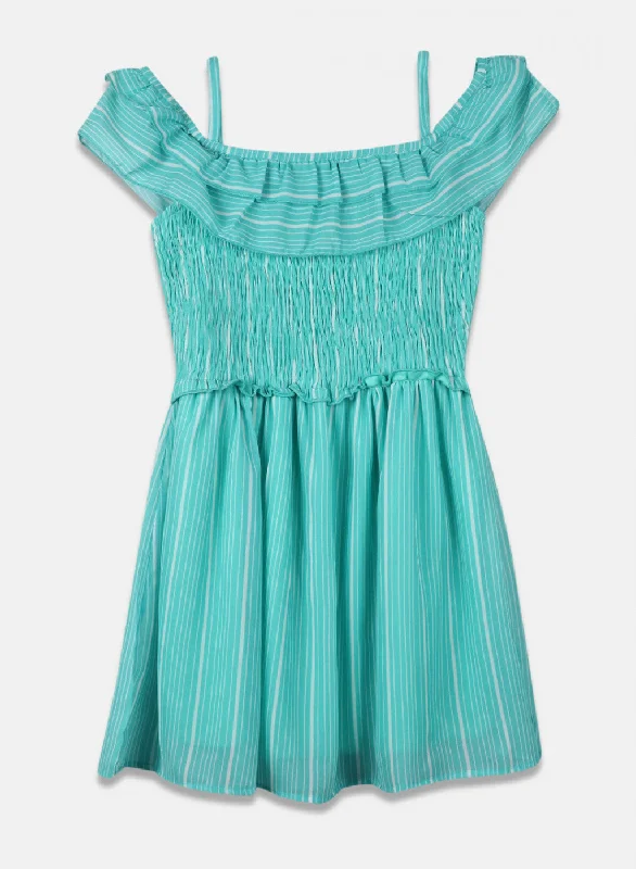 Girls Green Stripe Dress