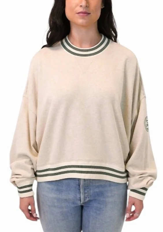 Cole Terry Varsity Crewneck In Oatmeal