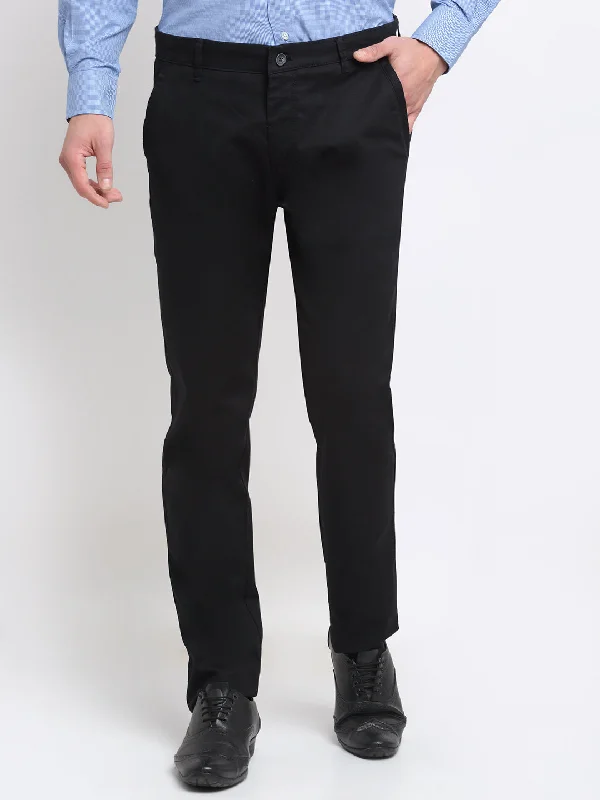 Men's Casual Flat front Black  Trousers