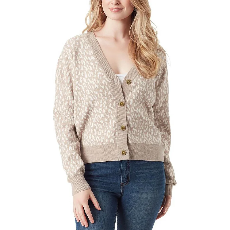 Womens V Neck Ribbed Trim Cardigan Sweater