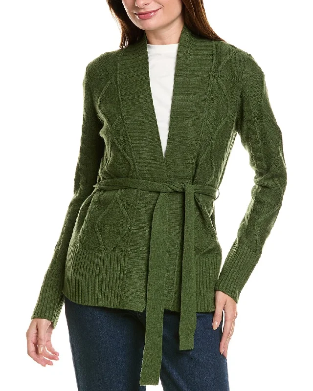 Forte Cashmere Belted Cable Wool & Cashmere-Blend Cardigan