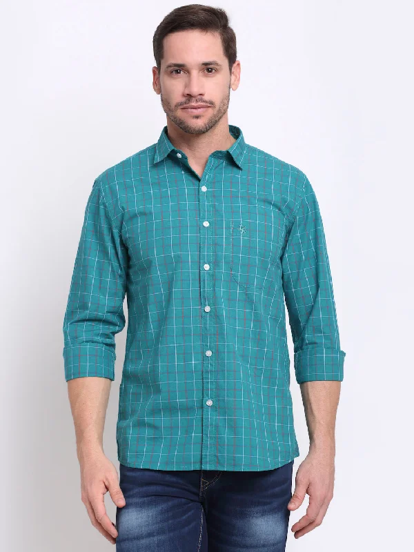 Men Cotton Checkered Green Full Sleeve Casual Shirt for Men with Pocket