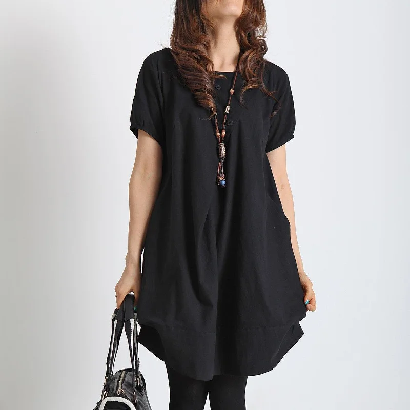 black summer linen dress plus size cotton shift dress