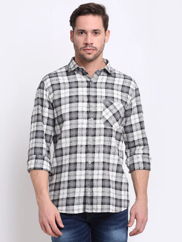 Men Cotton Checkered Grey Full Sleeve Casual Shirt for Men with Pocket