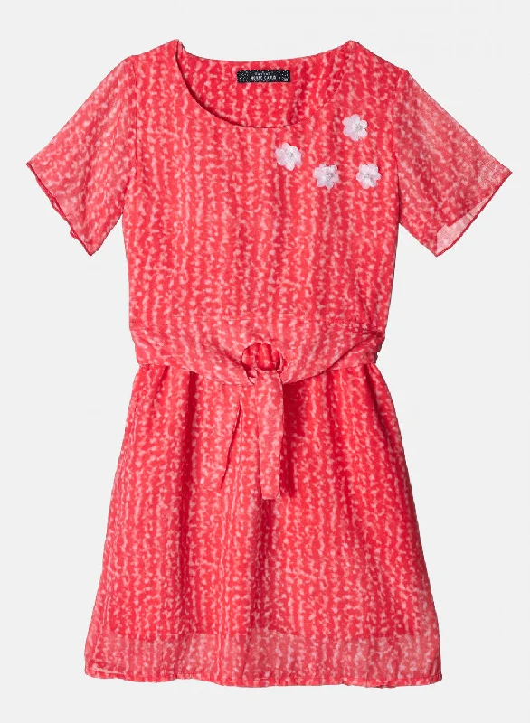 Girls Red Printed Dress