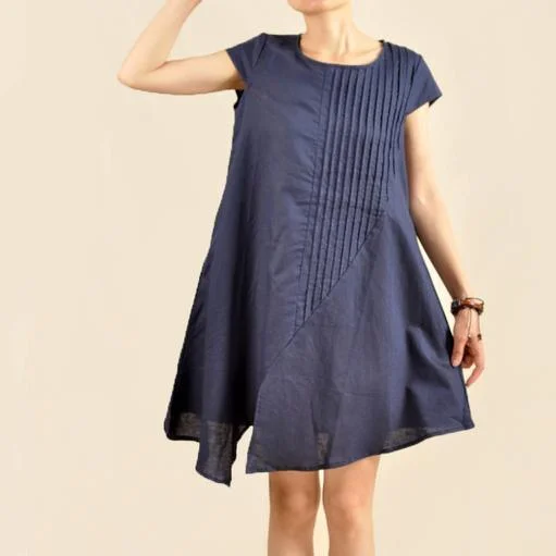 Navy Asymmetric sundress plus size cotton summer dresses