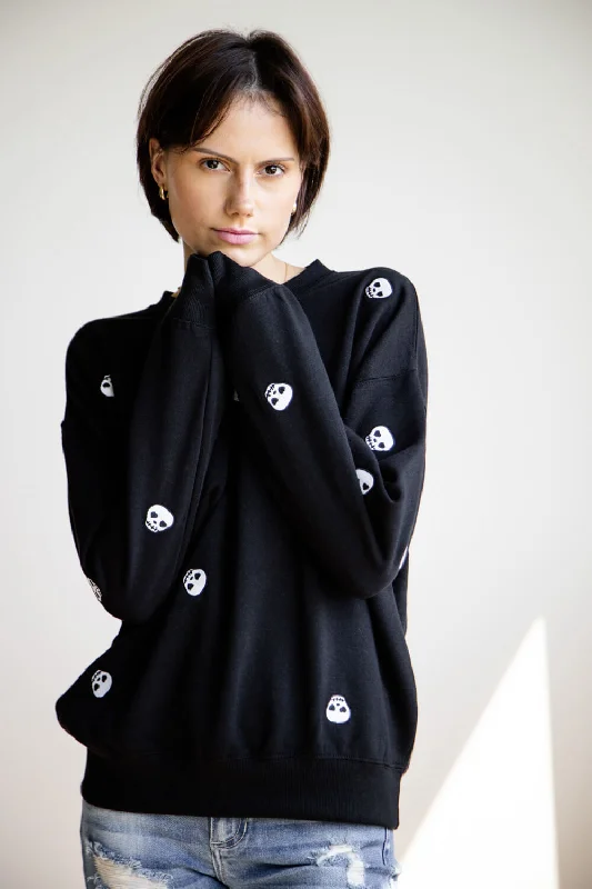 1897 Active Skull Embroidered Sweatshirt for Women in Black | T845-BLACK