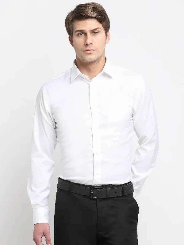 Men's White Formal Self textured Full Sleeve Shirt