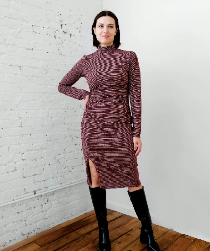 EILEEN stripe dress in Wine/Cream