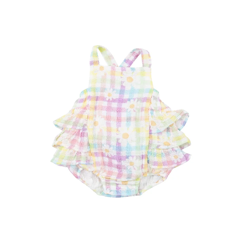 Girls Gingham Daisy Sunsuit