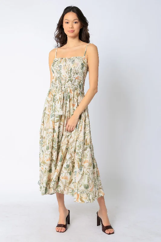 Spaghetti Strap Midi Floral Dress