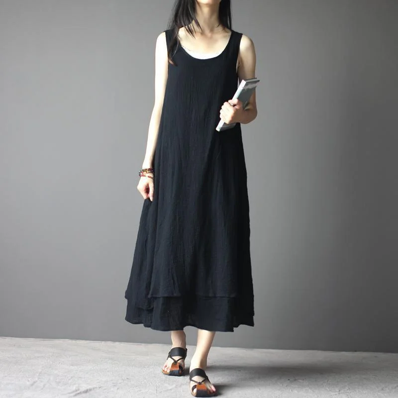 Black Linen Maxi Dress Sleeveless Summer Dresses