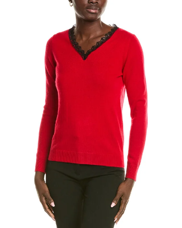 sofiacashmere Lace Trim Cashmere Sweater