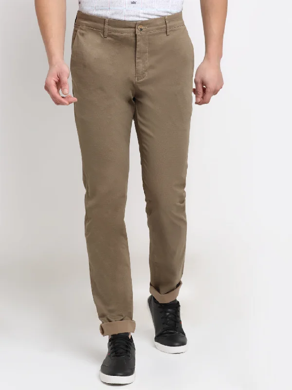 Men's Casual Flat front Light Brown  Trousers