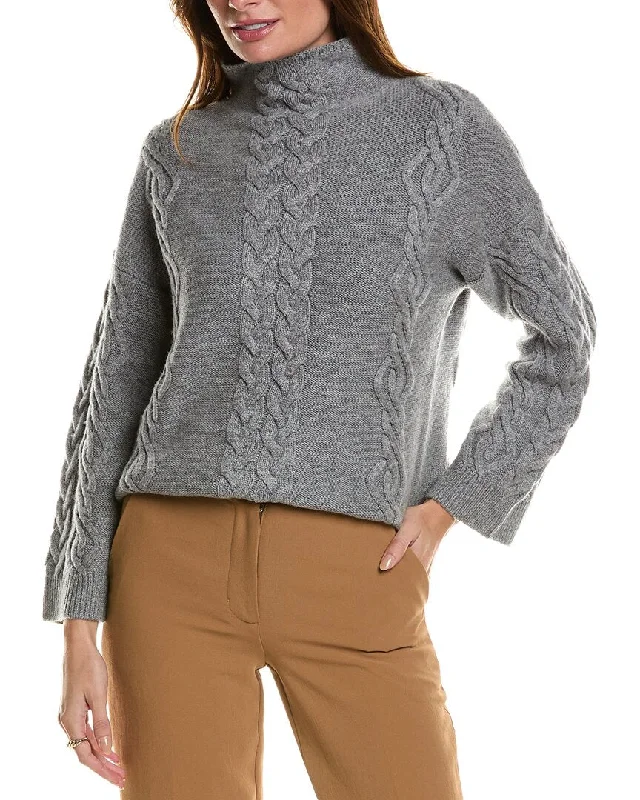 Forte Cashmere Placed Cable Funnel Neck Wool & Cashmere-Blend Sweater