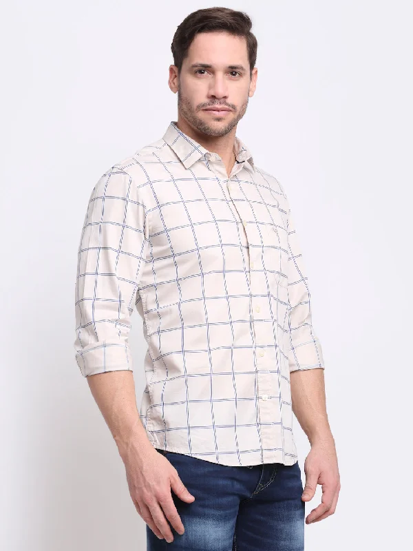 Men Cotton Checkered Yellow Full Sleeve Casual Shirt for Men with Pocket