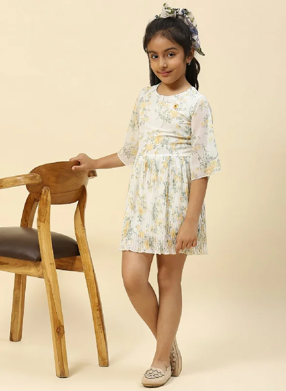 Girls Yellow Printed Dress