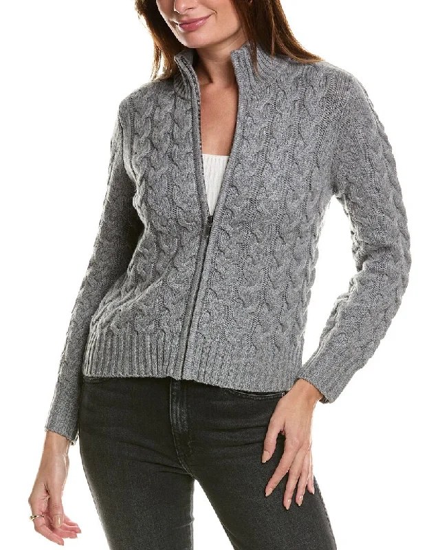 Forte Cashmere Cable Zip Mock Wool & Cashmere-Blend Cardigan