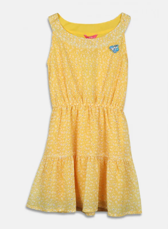 Girls Yellow Printed Dress