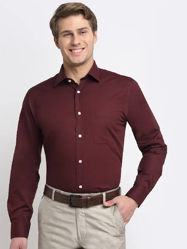 Men's Maroon Formal Plain Full Sleeve Shirt