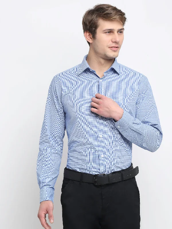 Men's Blue Formal Micro Checks Full Sleeve Shirt