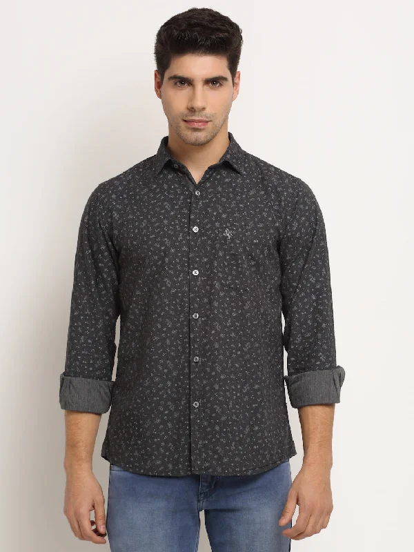 Men Cotton Printed Grey Full Sleeve Casual Shirt for Men with Pocket