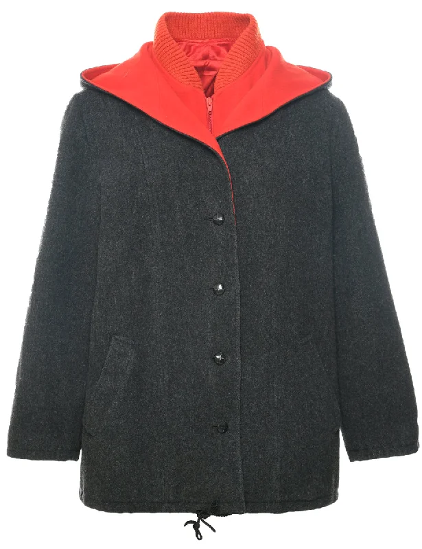 Hooded Wool Coat - L