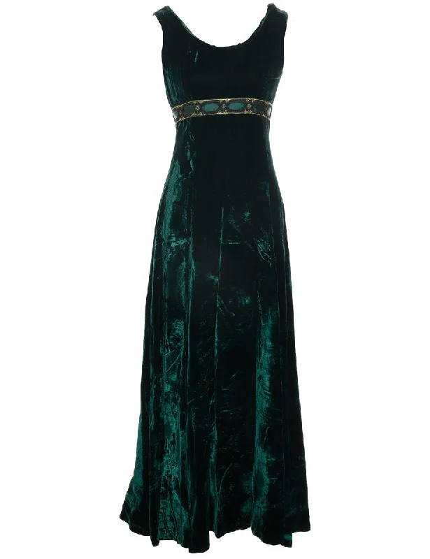 Velvet Dark Green Evening Dress - S