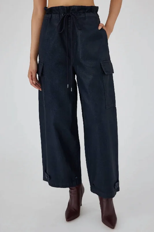 Adelaide Denim Cargo Pants In Dark Blue