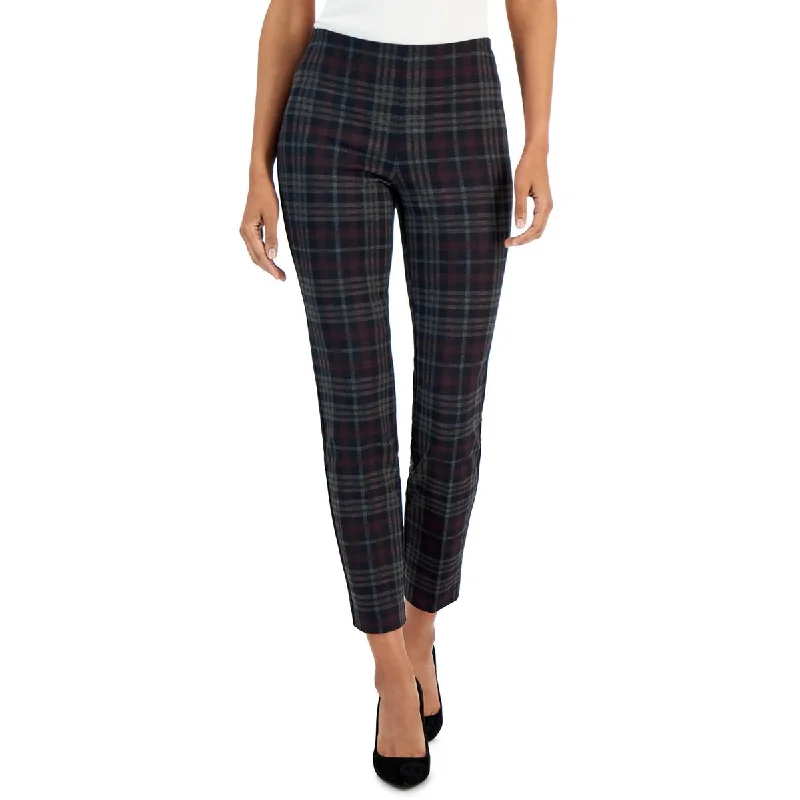 Anne Klein Womens Plaid Pull On Ankle Pants