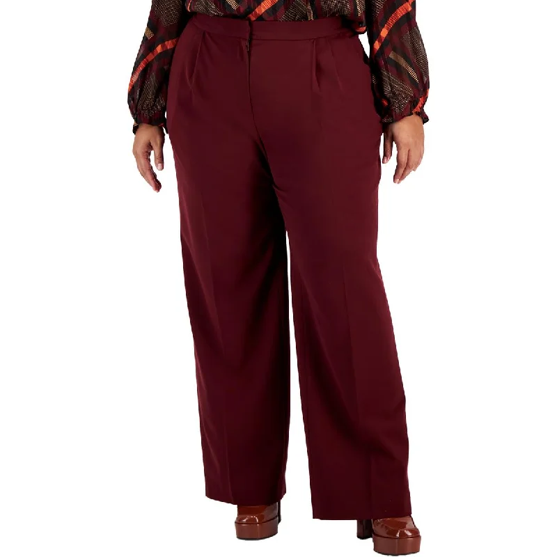 Bar III Womens Plus Pleated High Rise Wide Leg Pants