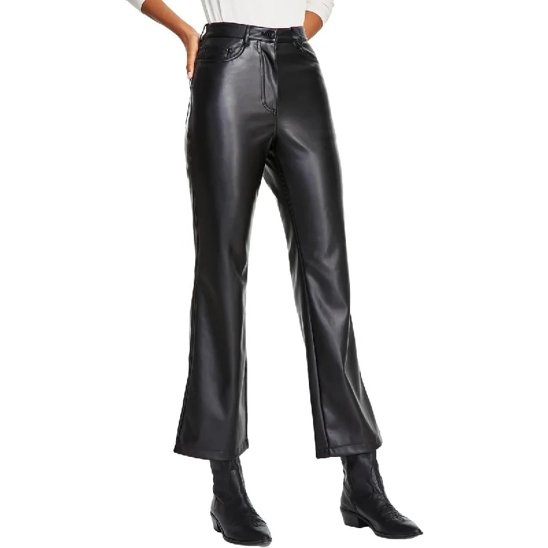 Black Tape_ Womens    Faux Leather Mid Rise Straight Leg Pants